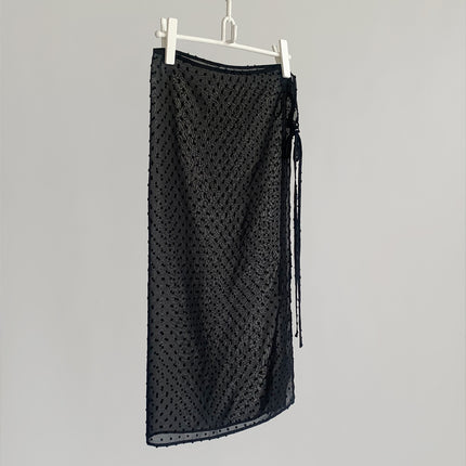 Dorothy South Korea Quality Fart Curtain Flocking Wave Dot Perspective Stacked Spare Skirt Mid-Length Niche Lace-Up Skirt