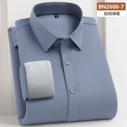 Wool Composite Thermal Shirt Men's New Brushed Thickened Shirt Autumn and Winter Business Plus Velvet Thickened Cold-Proof Shirt
