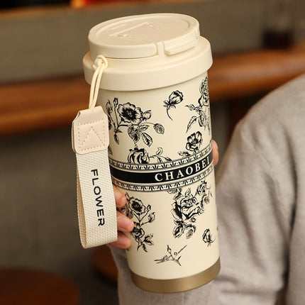 Coffee Thermos Cup 316 Stainless Steel Liner Simple and Fashionable Double Drinking Cup with Straw Water Cup Gift Logo Customization
