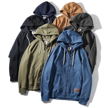 High weight cotton blended technology brushed brushed zipper cardigan solid color warm hooded sweater couple coat