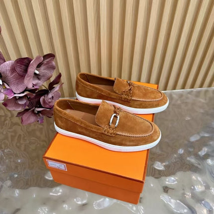 High-End Version of 2025 Autumn and Winter New Style Genuine Leather Metal Buckle Flats-Soled Men's and Women's Same Style Slip-On Lazy Loafers