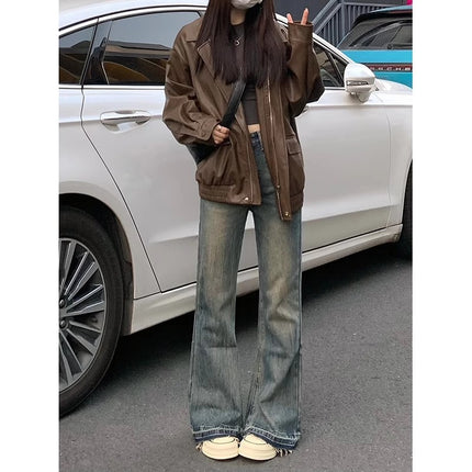 American-style Retro Micro-lar Jeans Women's Trendy All-match New High Waist Thin-looking Loose No-leg Flared Pants