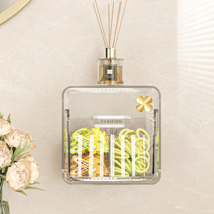 Cotton Swab Storage Box, Wall-Mounted, No-Drill, Elastic Band, Makeup Cotton, Makeup Remover Wipes Storage Box, Bathroom Hairpin Organizer Box