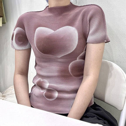 Issey Miyake Summer New Fashion Elegant Pleated Top Digital Printing Easy Care Versatile Pleated Mini Top
