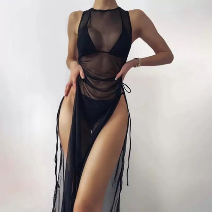 Amazon's New European and American Solid Color Bikini Cover-Up Beach Skirt Three-Piece Swimsuit Women's High-End Hot Spring Swimsuit