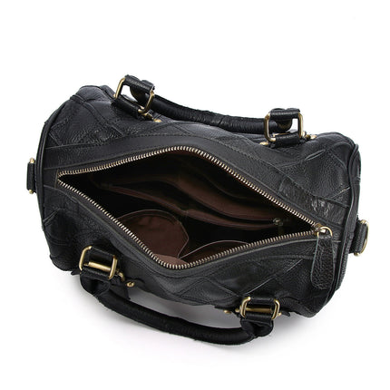Genuine Leather Cowhide Box Bag Black Colorful Contrast Stitching / Sac Boîte Cuir Véritable Vachette Noir Multicolore Coutures