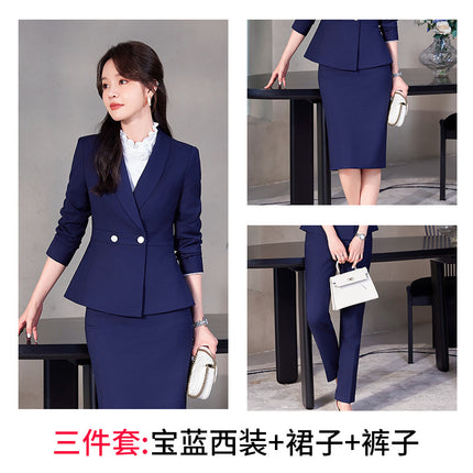 navy blue Professional suit Women's Fashion Elegant Suit Shirt Three-piece Hotel Manager Work Clothes Front Desk Uniform