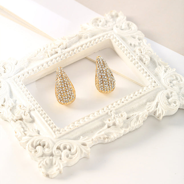 Trendy Rhinestone Earrings for Women, European and American Style, Exaggerated Full Diamond-Studded Teardrop-Shaped Earrings, Elegant and Luxurious High-End Earrings Wholesale