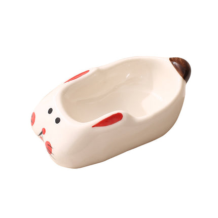Creative Cartoon-Style Ceramic Dish with Chopstick Holder, Small Household Dish, Seasoning Dish, Hot Pot Dipping Dish, Condiment Dish