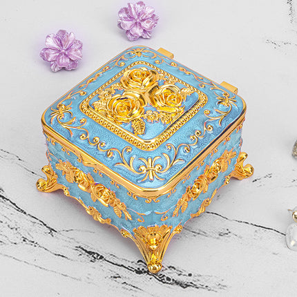 European Style Retro Light Luxury Princess Jewelry Box Metal Jewelry Box Exquisite Enamel Color Necklace Jewelry High-end Storage Box