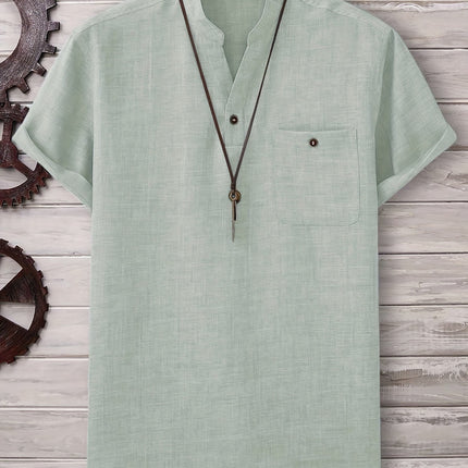 Men's Light Green Summer Casual Button up Shirt with Chest