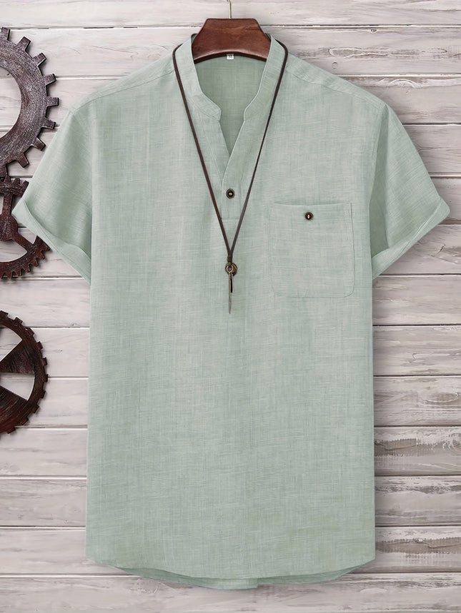 Men's Light Green Summer Casual Button up Shirt with Chest