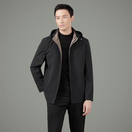 Removable Hooded Men's Jacket Spring and Autum Mulberry Silk Men's Zipper Jacket Middle-Aged Dad Casual Top