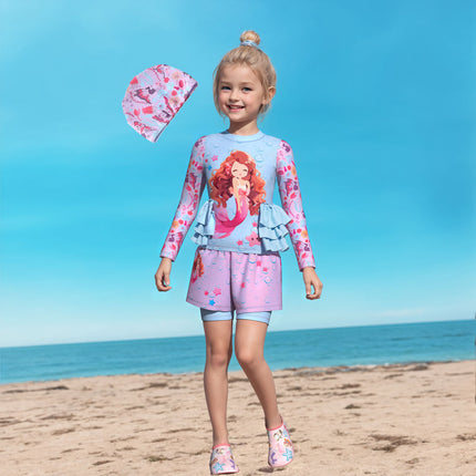 New Children's Swimsuit for Girls, Korean Style, Trendy Double-Layered Cover-Up Skirt, Two-Piece Swimwear for Baby Girls and Students