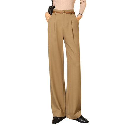 Wide-Leg Pants for Women, New Spring and Autumn Imported High-End High-Waisted Loose Drape Wool Twill Straight Casual Floor-Length Suit