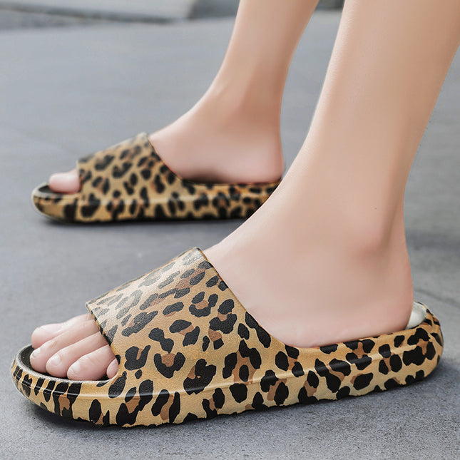 Foreign Trade Wholesale Leopard Print Slippers for Outer Wear Korean Style Printed Slippers for Couples Outdoor Sandals Women's Thick-Soled Bathroom Slippers