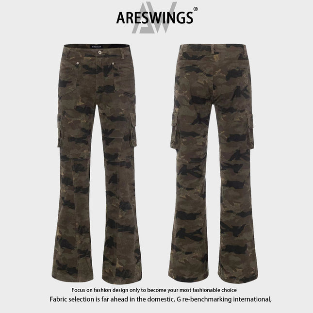 Ares wings American retro camouflage overalls high street casual loose micro horn straight pants men