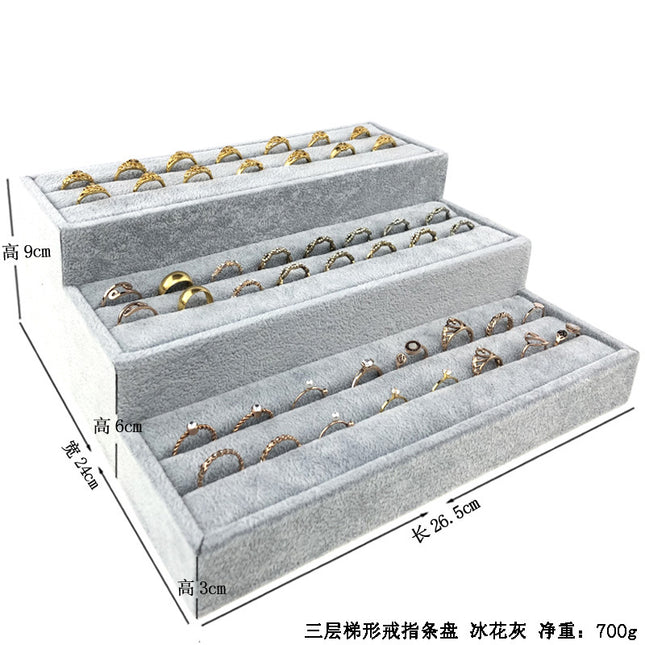 Trapezoidal 9-Slot Ring Holder Earring Display Jewelry Stand Ice Flower Pendant Jewelry Tray Accessory Tray Live Streaming Same Style