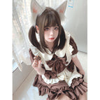 005 brown [skirt + apron + bow 3 + bow headdress] / S