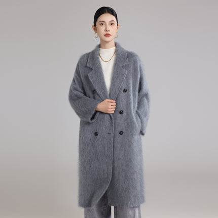 New Light Luxury Soft Brushed 100% Cashmere Long Coat for Women, Oversized Double-Breasted Loose Extended Coat