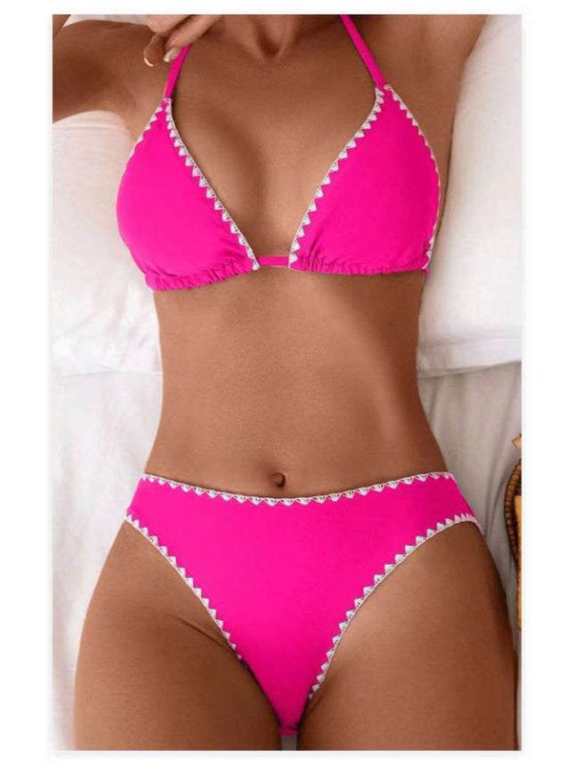 European and American Sexy Split Swimsuit Women's Triangle Cup Bikini Lace Decoration High Waist Bikini Swimsuit Set