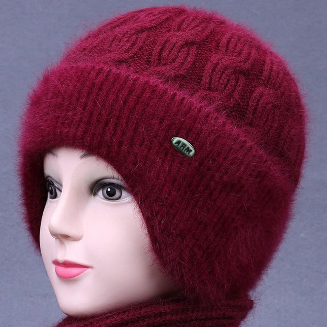 Middle-Aged and Elderly Knitted Hats Plus Plush Woolen Hats, Autumn and Winter Women's Scarf Hats, Warm Ear Protection Mother Hats, Winter Hats