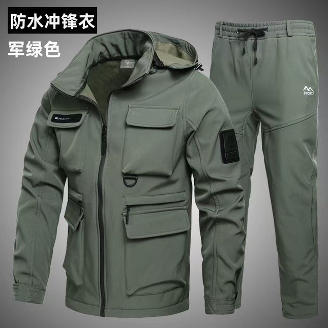 Cross-Border Men's Winter Velvet Thickened Military Fan Workwear Suit Soft Shell Waterproof Wind-Resistant and Wear-Resistant Cycling Workwear
