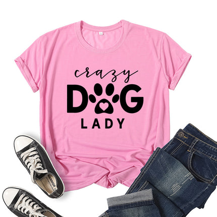 Foreign trade cross-border Crazy dog lady printed short sleeve round neck T-shirt European and American men's and women's summer loose-fitting jacket