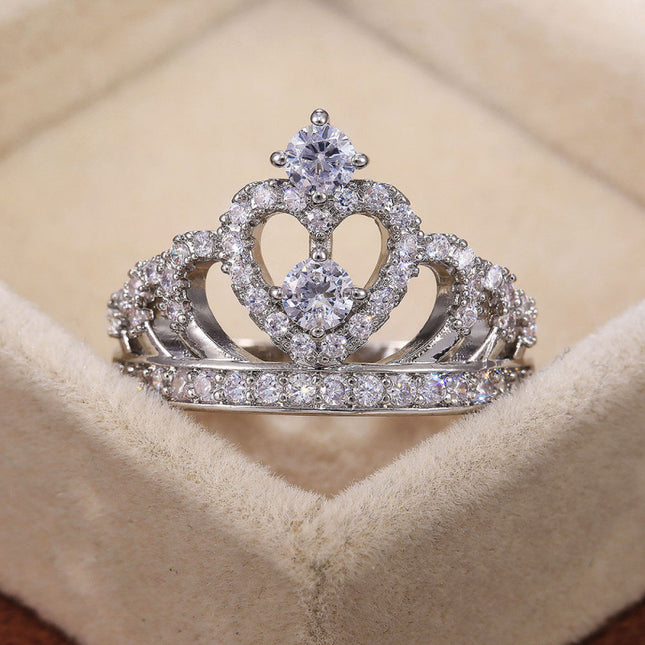 European and American Style Crown Zircon Wedding Ring Women's Classic Fashion Jewelry Wholesale Popular Wedding Ring