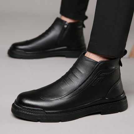 2022 Winter Men's Cotton Shoes Men's Middle-aged and Elderly Fleece-lined Warm Casual Leather Shoes Non-slip Cross-border Thickened Fleece Men's Shoes