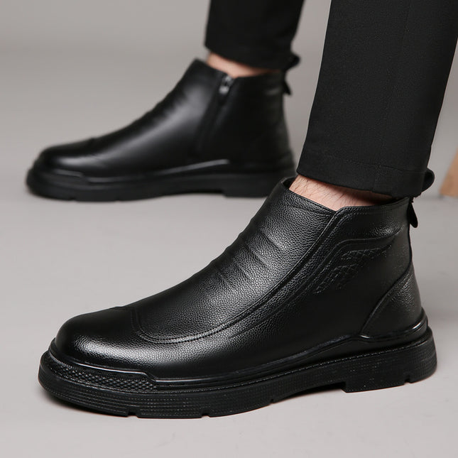 2022 Winter Men's Cotton Shoes Men's Middle-aged and Elderly Fleece-lined Warm Casual Leather Shoes Non-slip Cross-border Thickened Fleece Men's Shoes