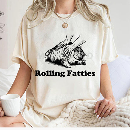 Fun Printed Cat New Pullover Cross-Border Casual Round Neck Top Women's Summer Loose Sports Short Sleeves
