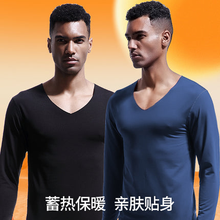 Men's Seamless Thermal Underwear Top V-Neck Winter fleece-lined Tight Thin Base Shirt Autumn Clothes Cotton Sweater Cold-proof