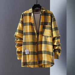 Letter printed plaid shirt men's spring and summer fast hand online celebrity same slim-fit long sleeve shirt thin coat fashion