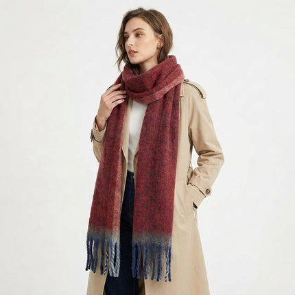 Simple Frame Solid Color Scarf Women's Warm Cashmere Tassel Scarf Autumn and Winter Contrast Color Scarf Cold-proof Shawl