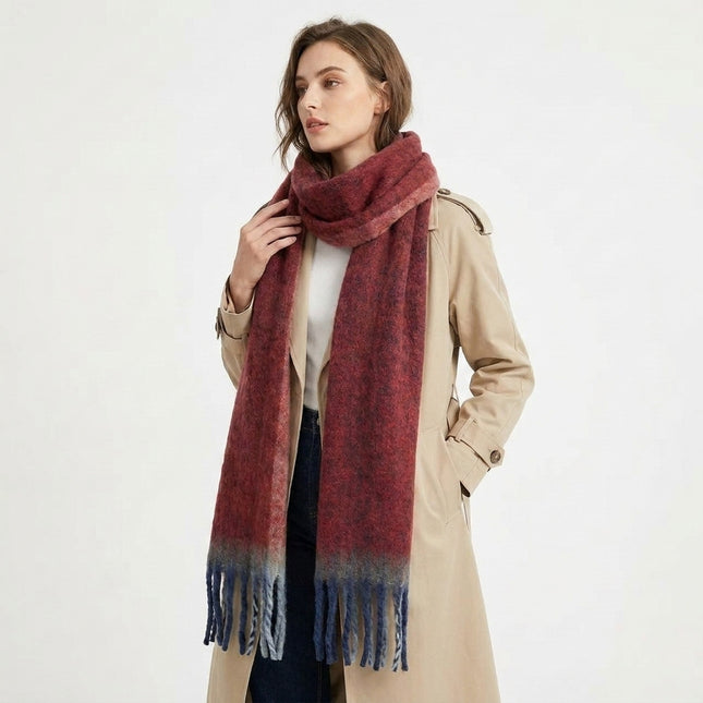 Simple Frame Solid Color Scarf Women's Warm Cashmere Tassel Scarf Autumn and Winter Contrast Color Scarf Cold-proof Shawl