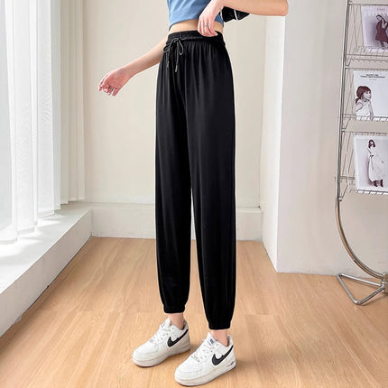 100kg Plus Size Fat mm Ice Silk Leggings Sweatpants Women's Summer Thin Loose Nine-Point Sun Protection and Anti-Mosquito Casual Pants