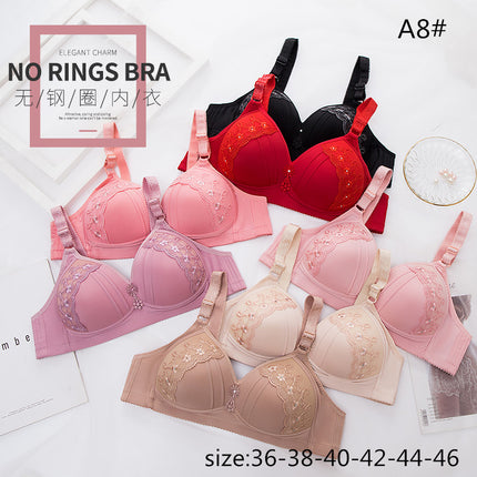 Hot Cross-border Middle-aged and Elderly Underwear Bra for Female Mothers without Steel Ring Adjustable Breathable chubby girl plus size Gather-up Bra