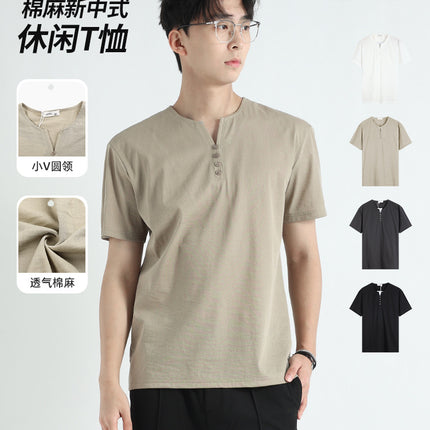 High-End Men's Short-Sleeved T-Shirt Trendy Men's Clothing Accessible Luxury High-End Summer Men's Casual Cotton and Linen Thin Quick-Drying Men's Clothing