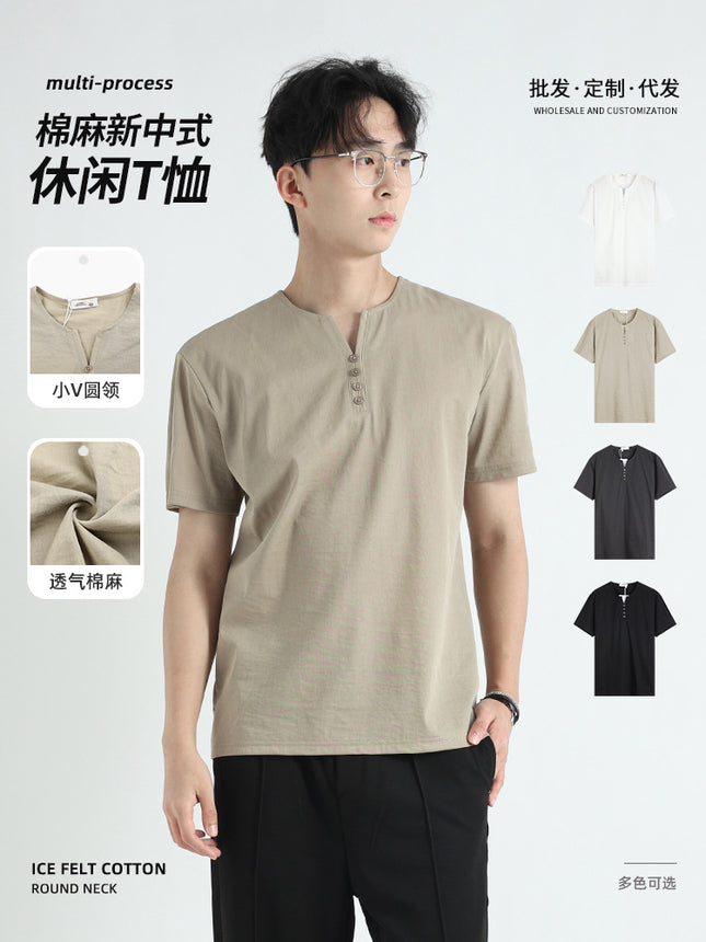 High-End Men's Short-Sleeved T-Shirt Trendy Men's Clothing Accessible Luxury High-End Summer Men's Casual Cotton and Linen Thin Quick-Drying Men's Clothing