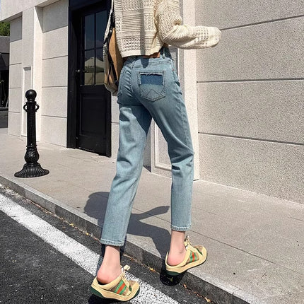 High Waist Slimming Straight Jeans Women's Autumn Thin New Arrival Casual All-match Design Nine-point French Stick Pipe Pants