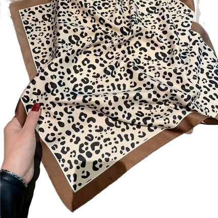 Korean Cashew Silk Scarf Women's Square Scarf Leopard Print Silk Scarf Imitation Silk Scarf Elegant Fashion Four Seasons Cross-Border Printed Scarf