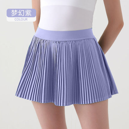 New Sports Short Skirt Women's Organ Pleated Sports Breathable Yoga Wear Fitness Skirt Fake Two-Piece Anti-Light Tennis Skirt