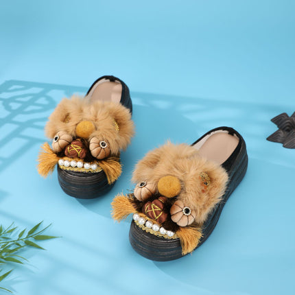Retro Tiger Head Shoes Spring New Flat Chinese Style Intangible Cultural Heritage Handmade Tiger Head Shoes New Chinese Style Embroidered Slippers for Home