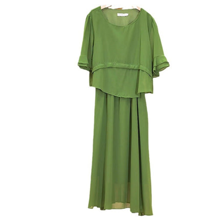 plus size Women's 2024 Summer New Fashion Celebrity Style Elegant Loose Slimming Green Round Neck dress