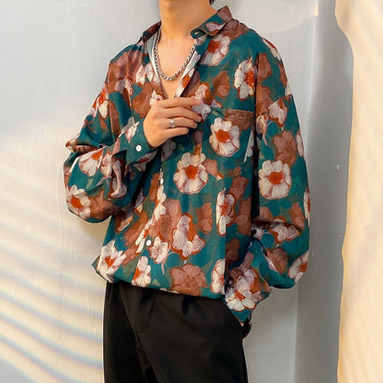 Fairy shirt men's Spring and Autumn fun printed shirt men's long sleeve Hong Kong style loose fashion casual Japanese coat