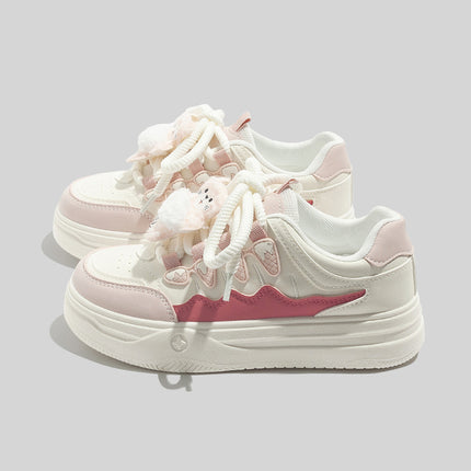 Cute Thick-Soled Versatile White Shoes for Women with Design Sense 2025 Spring and Summer New Sports and Casual Shoes Heightening Leather Panel Shoes