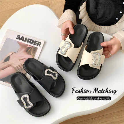Women's Outer Wear Slippers 2025 New High-End Boken Casual Half-Slip Buckle Home Non-Slip Flat Slippers