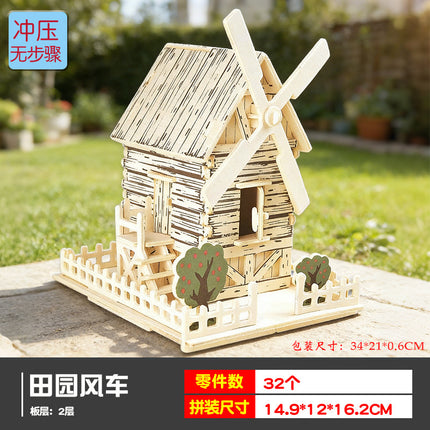 Wooden 3d 3d puzzle assembled building model youth diy style cottage educational toy small Western House