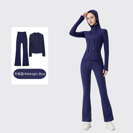 [in Stock] Ld Hooded Flared Jacket Set Top Women's Tight Elastic Fitness Sports Running Yoga Wear